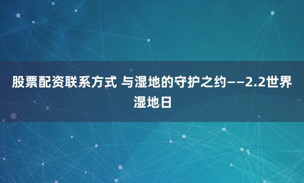 股票配资联系方式 与湿地的守护之约——2.2世界湿地日